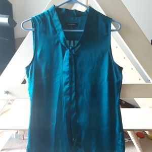 Teal sleeveless blouse with tie neck